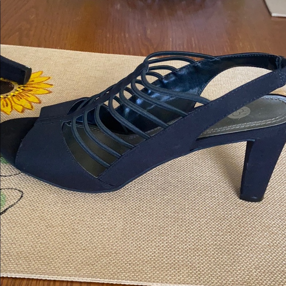 black strapped heels